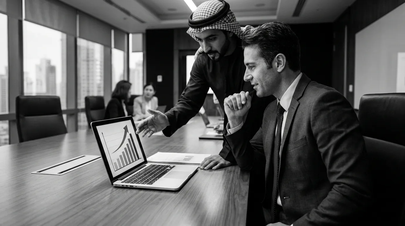 Reviewing growth results together in a Dubai boardroom
